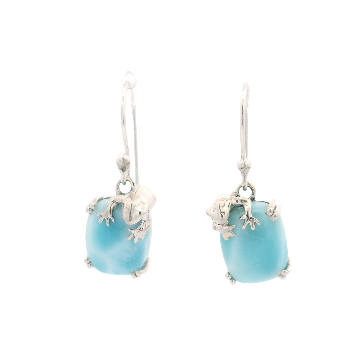Larimar Cabochon Frog Dangle Earrings - Rounded Rectangle