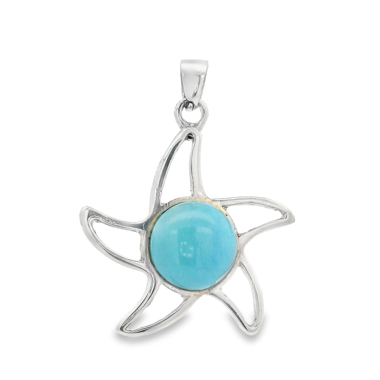 Larimar Pendant -Round Set In Starfish Outline
