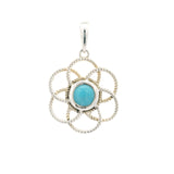 Larimar Pendant -Round Set In Rope Flower