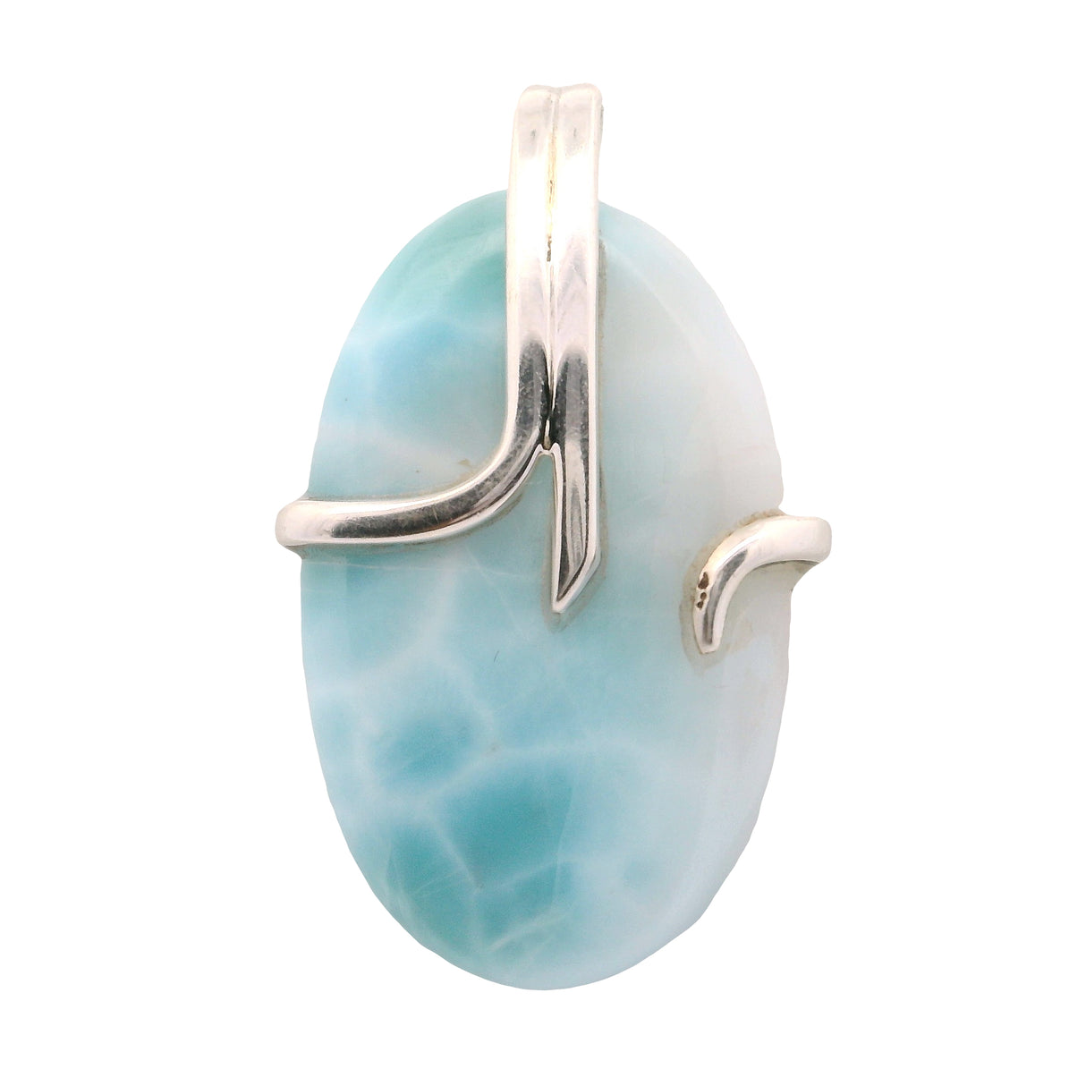 Larimar Oval Pendant with Wrap-around Included Bail in 925 Sterling Silver