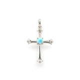 Pendentif Croix Larimar Cabochon Rond 3mm Sertissage à Griffes