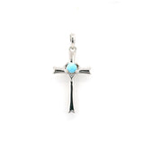 Pendentif Croix Larimar Cabochon Rond 3mm Sertissage à Griffes