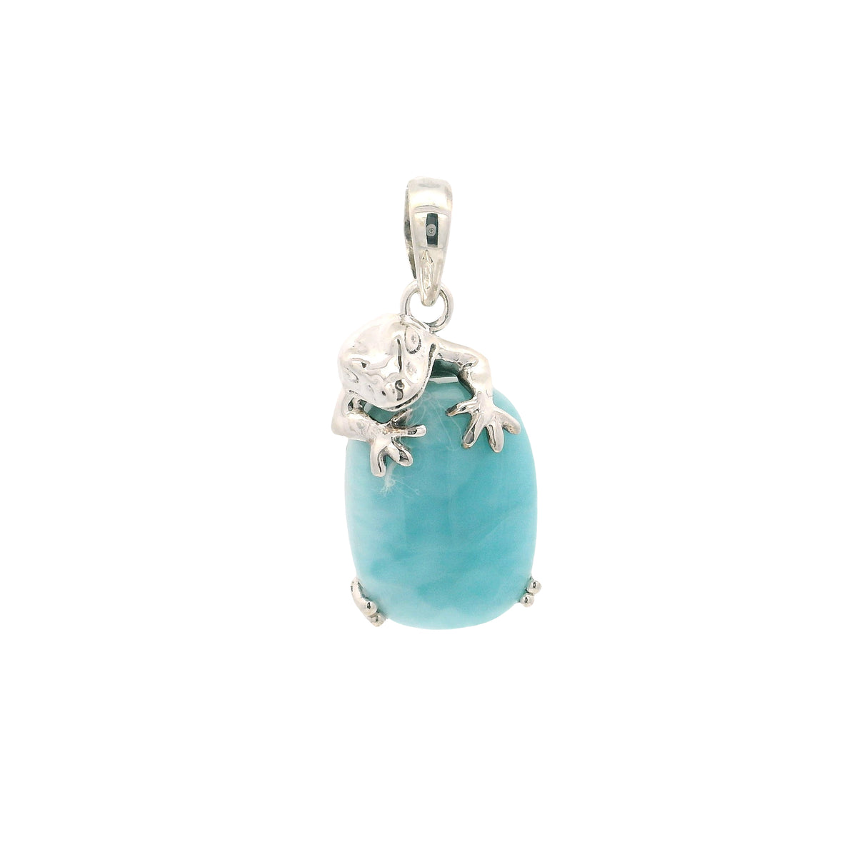 Pendentif cabochon larimar - Grenouille sur rectangle arrondi