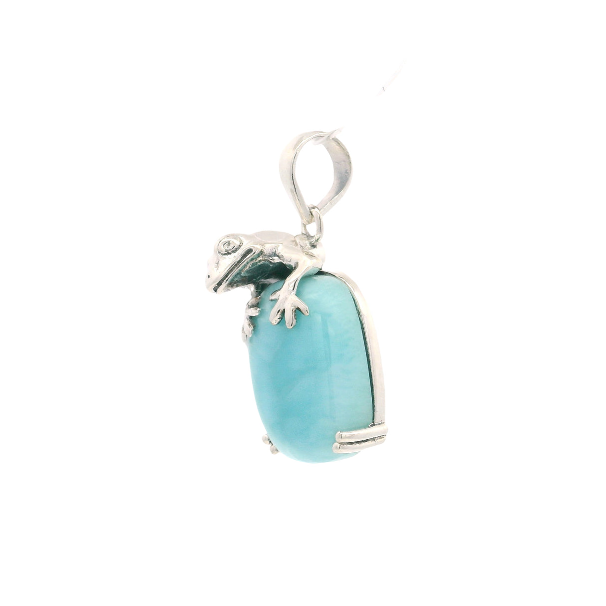 Pendentif cabochon larimar - Grenouille sur rectangle arrondi
