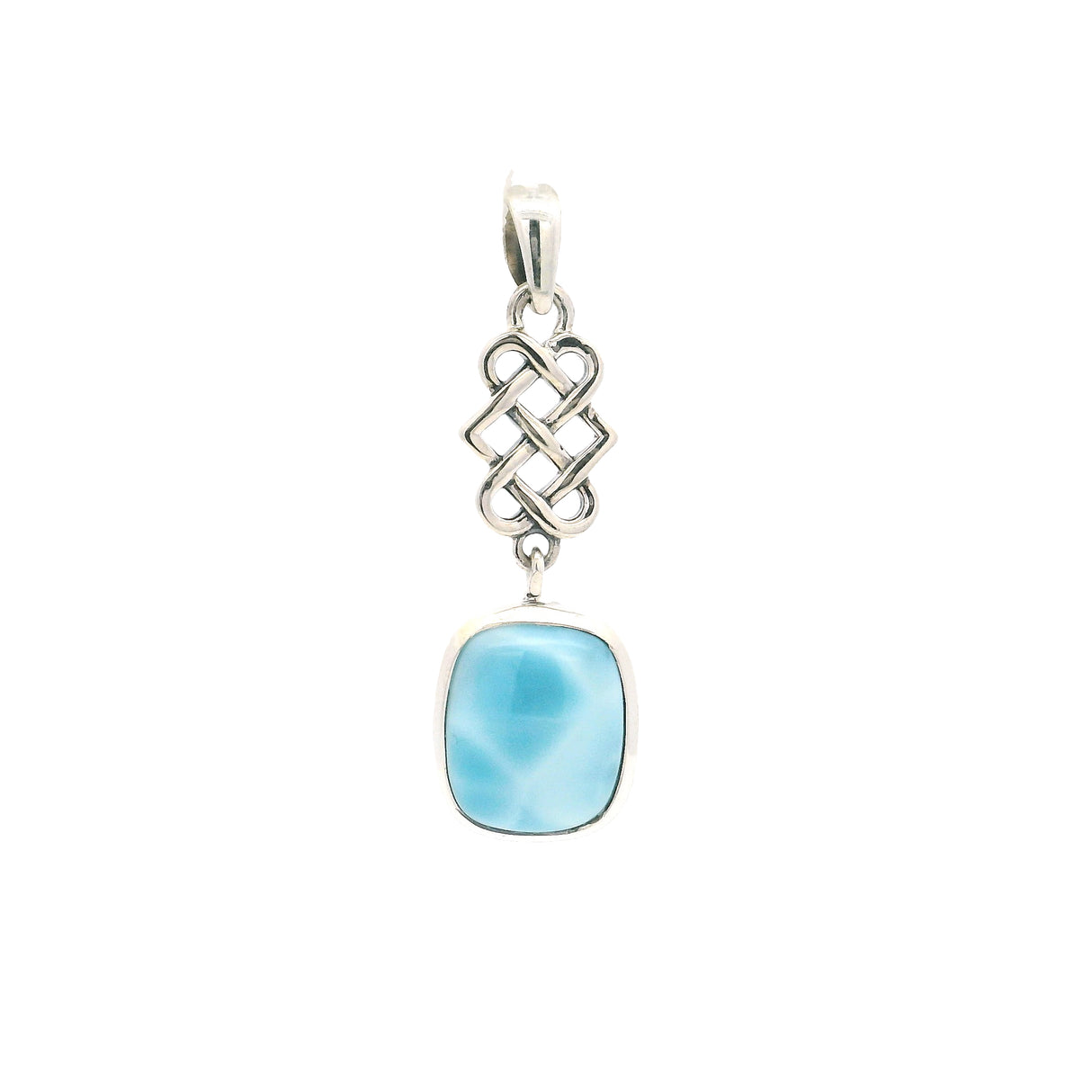 Larimar Cabochon Pendant - Round Rectangle with Celtic Dangle