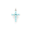 Silver cross pendant of ten pale blue larimar round cabochons, prong set, front view