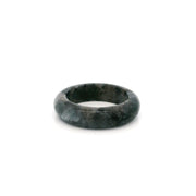 Larvikite solid stone band ring with dark gray and blue flash and black mottling, size 5.75