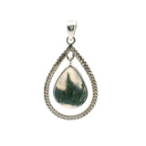 Moss Agate Pear Pendant Danglingin Rope Setting of 925 Sterling Silver