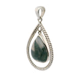 Moss Agate Pear Pendant Danglingin Rope Setting of 925 Sterling Silver