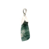Moss Agate Freeform Pendant in Lantern Setting of 925 Sterling Silver
