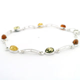 Classic Trio Amber Link Bracelet with Bridge-Design Links Bezel Set in 925 Sterling Silver