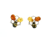 Classic Trio Three-Pear Amber Stud Earrings in 925 Sterling Silver
