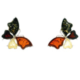 Classic Quad Multicolor Amber Butterfly Stud Earrings Bezel Set in 925 Sterling Silver