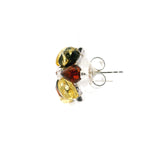 Multicolor Amber Flower Stud Earrings - Cherry /Green/ Honey Prong Set in 925 Sterling Silver