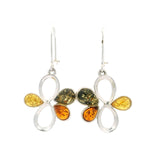 Classic Trio Amber Flower Stud Earrings - Cognac/ Green/ Honey in 925 Sterling Silver