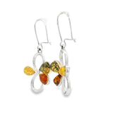 Classic Trio Amber Flower Stud Earrings - Cognac/ Green/ Honey in 925 Sterling Silver