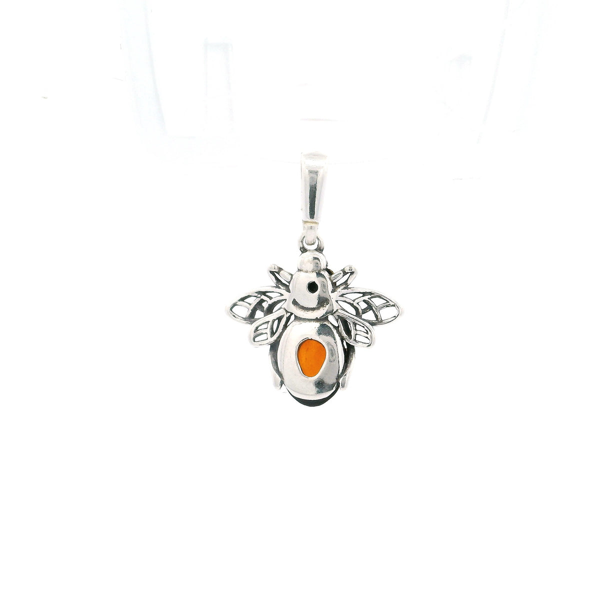 Cognac & Green Amber Bee Pendant Bezel Set in 925 Sterling Silver