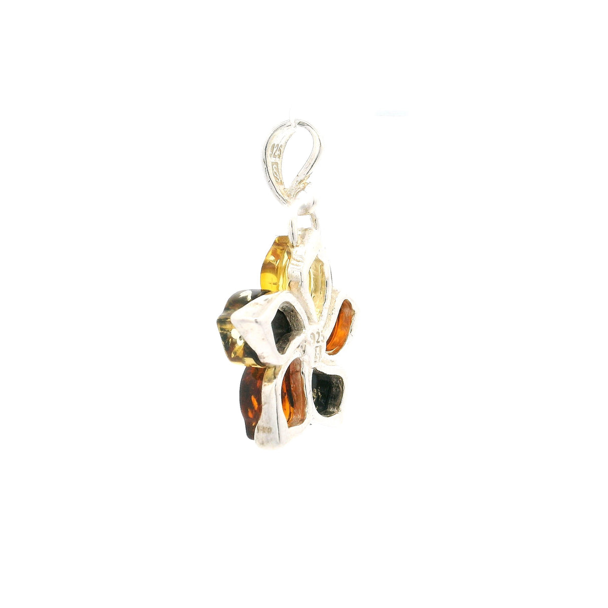 Classic Trio Amber Pendant  - Cherry Blossom Flower in 925 Sterling Silver