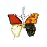 Classic Quad Multicolor Amber Butterfly Pendant Bezel Set in 925 Sterling Silver