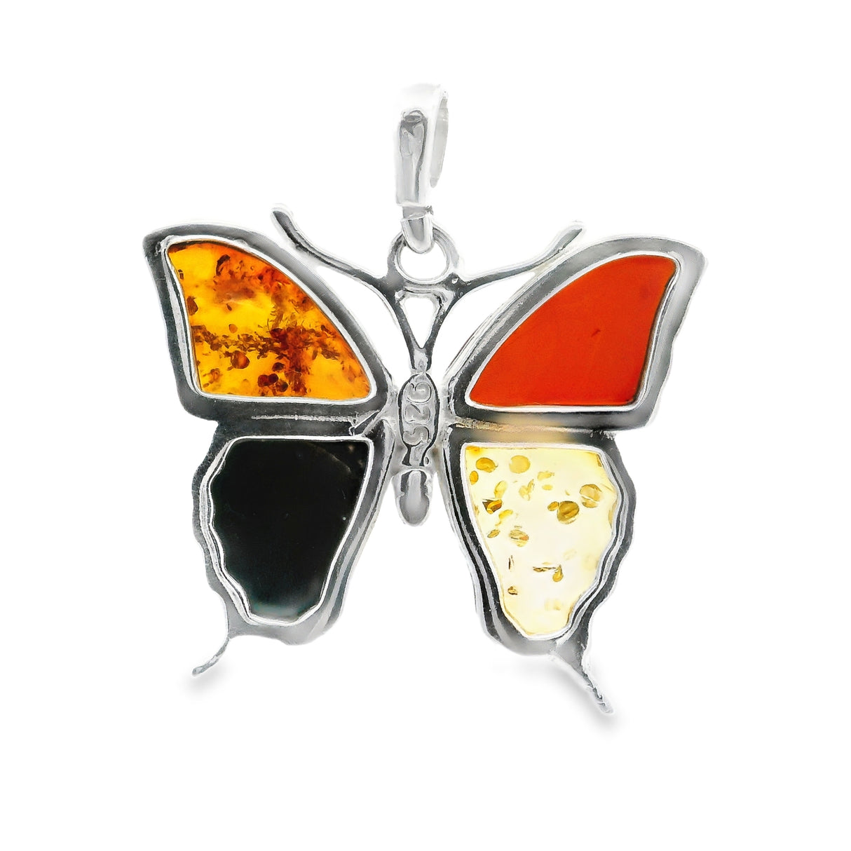 Classic Quad Multicolor Amber Butterfly Pendant Bezel Set in 925 Sterling Silver