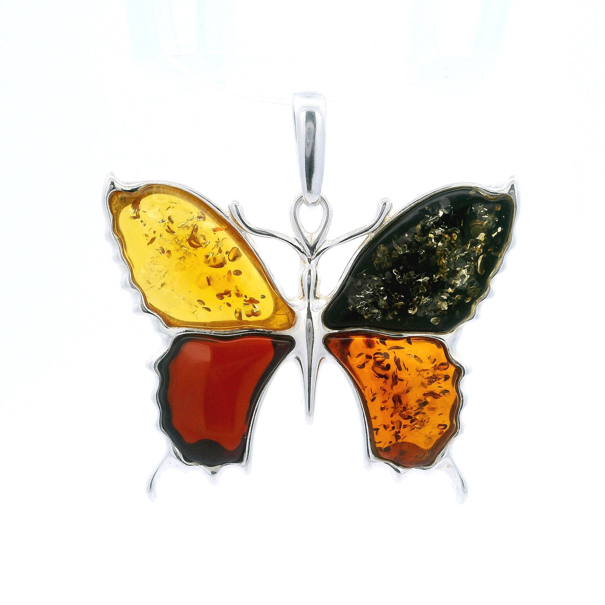 Classic Quad Multicolor Amber Butterfly Pendant Bezel Set in 925 Sterling Silver