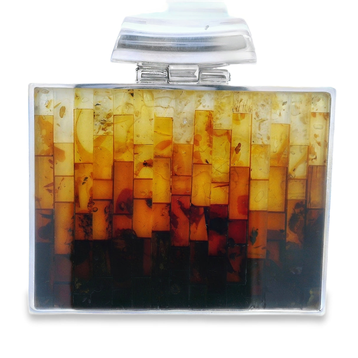 Ombre Mosaic Multicolor Amber Pendant - Rectangle Set East to West with Tube Bail in 925 Sterling Silver