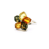 Classic Trio Amber Ring - Cherry Blossom Flower in 925 Sterling Silver