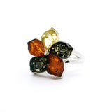 Classic Trio Amber Ring - Cherry Blossom Flower in 925 Sterling Silver