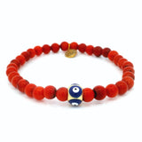 Bracelet 6 mm en corail rouge avec perle œil grec