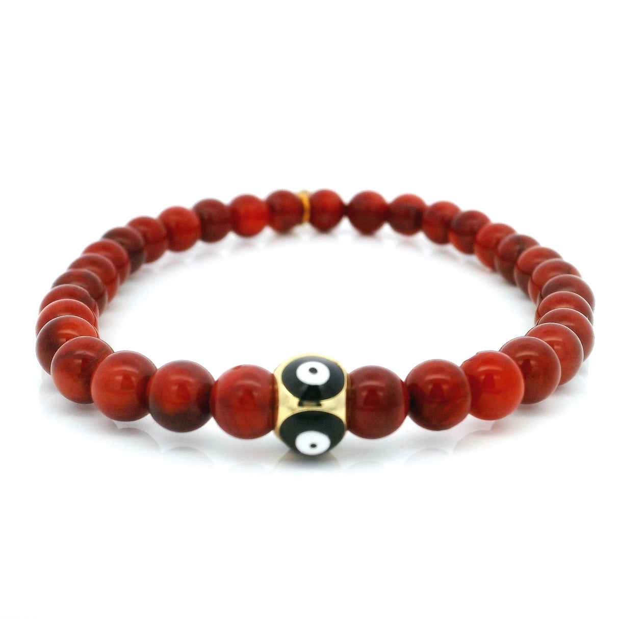 Bracelet 6 mm en corail rouge avec perle œil grec