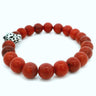 10mm Red Coral Beaded Bracelet with Leopard Head Bead Accent