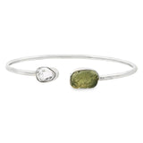 Moldavite Twist Bracelet - Rough Freeform with Herkimer Diamond Bezel Set in Simple 925 Sterling Silver