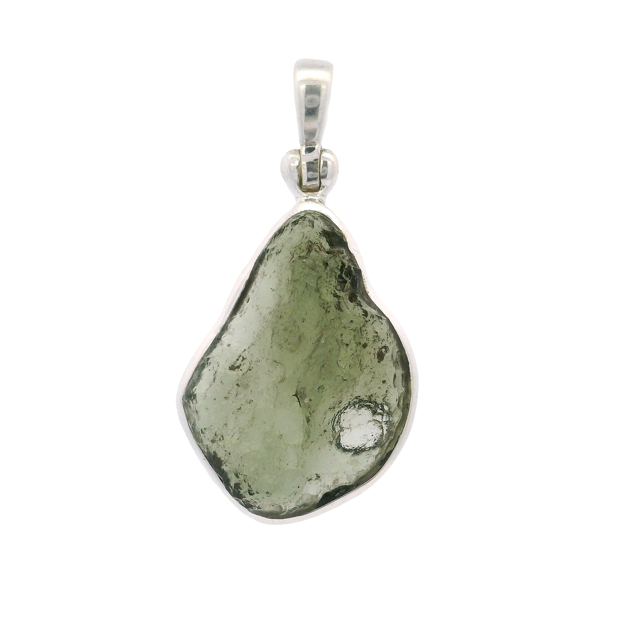 Moldavite Rough Freeform Pendant Bezel Set in 925 Sterling Silver