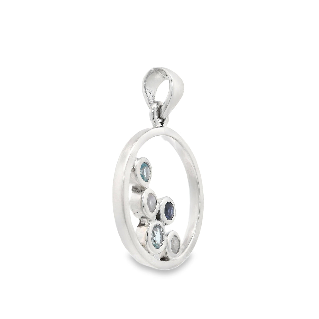 Multi Gemstone Circle Pendant with Gems Bezel Set to One Side in 925 Sterling Silver
