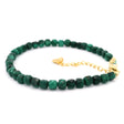Malachite faceted cube beads with green banding on a gold-plated lobster clasp and extender bracelet