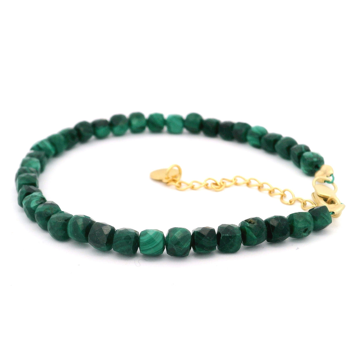 Bracelet à perles facettées avec fermoir mousqueton et chaînette d'extension plaqués or