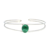Malachite Cabochon Classic Mini Double Row Open Back on Rhodium Overlay Cuff - Oval