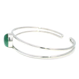 Malachite Cabochon Classic Mini Double Row Open Back on Rhodium Overlay Cuff - Oval
