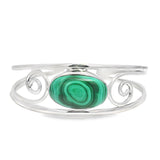 Double Row Designer Cuff Bezel Set in Sterling Silver - Malachite Oval in Spirals