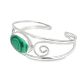 Double Row Designer Cuff Bezel Set in Sterling Silver - Malachite Oval in Spirals