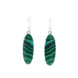 Malachite Elongated Oval Flat Dangle Earrings Prong Set