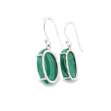 Malachite Oval Dangle Flat Earrings Prong Set