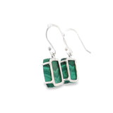 Malachite Rectangle Flat Dangle Earrings Prong Set