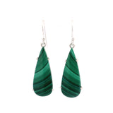 Malachite Teardrop Flat Dangle Earrings Prong Set