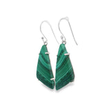 Malachite Triangular Flat Dangle Earrings Prong Set with Chrysocolla