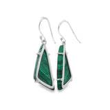 Malachite Triangular Flat Dangle Earrings Prong Set with Chrysocolla