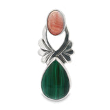 Malachite & Rhodochrosite Pendant - Pear & Oval Set with Wing Design