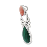 Malachite & Rhodochrosite Pendant - Pear & Oval Set with Wing Design