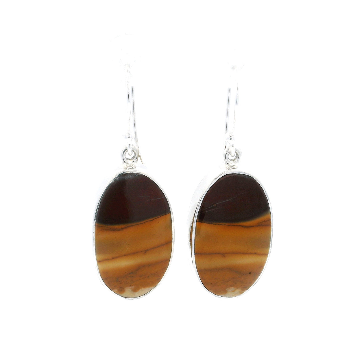 Mookaite Jasper Dangle Earrings - Oval Flat Cabochon With Simple Silver Bezel