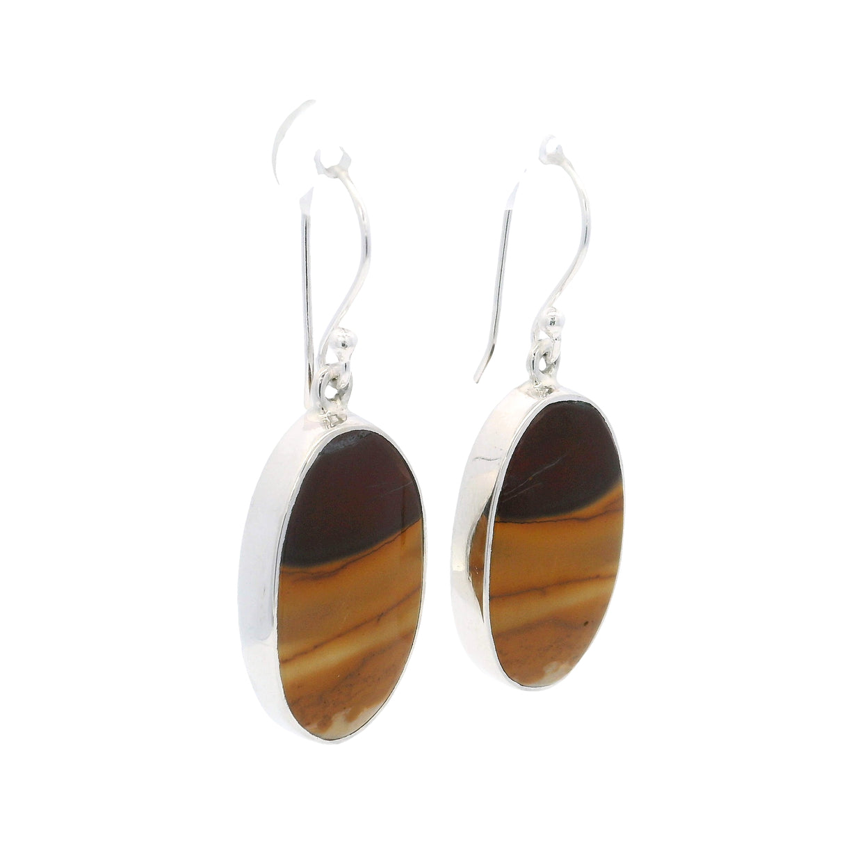 Mookaite Jasper Dangle Earrings - Oval Flat Cabochon With Simple Silver Bezel